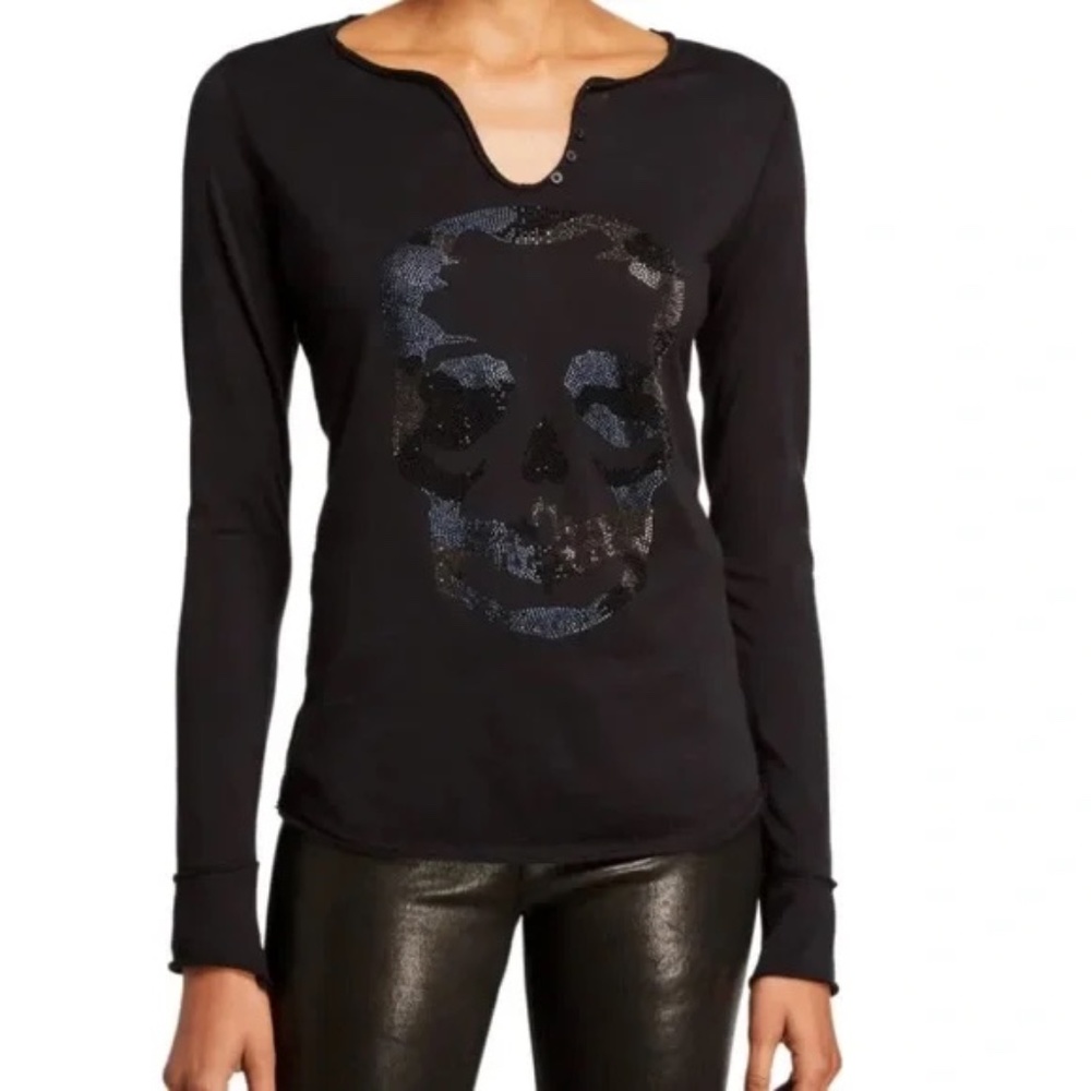 Zadig & Voltaire Crystal skull Henley long sleeved size medium *Sold Out Online*